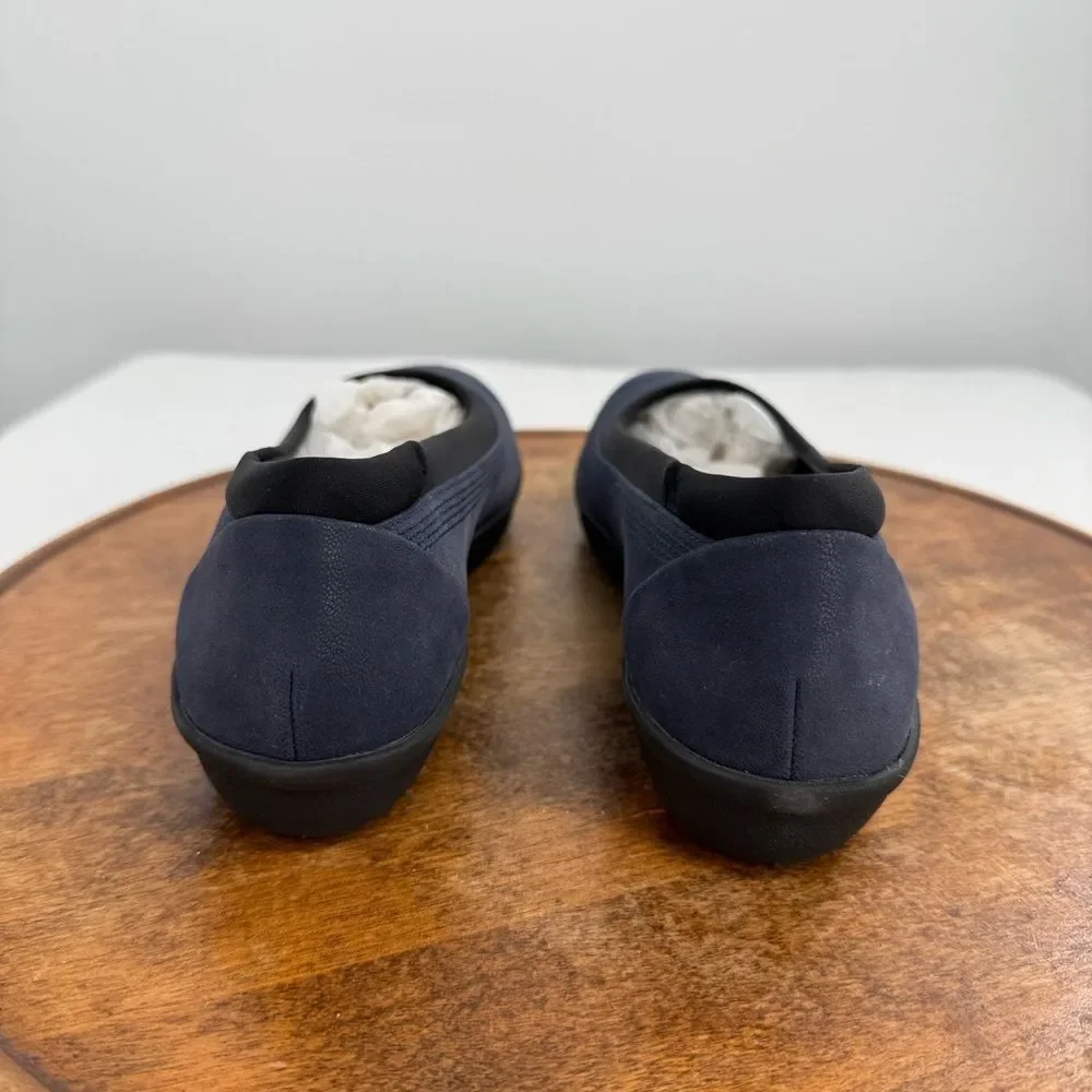 Clarks Shoes Wm 8 M Ayla Low Navy Slip On Comfort Ballet Flats Cloudsteppers